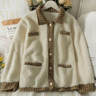 Glitter-trim Fleece Loose Jacket