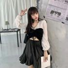 Fringed Drawstring Cropped Blouse