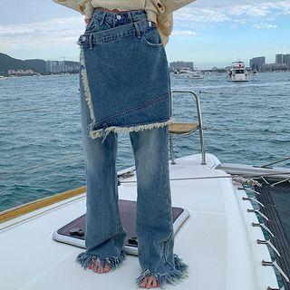 Low Waist Tassel Trim Wrap Wide Leg Jeans