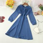 Faux-pearl Long-sleeve A-line Dress