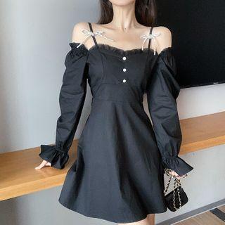 Cold-shoulder Bow Detail Mini A-line Dress