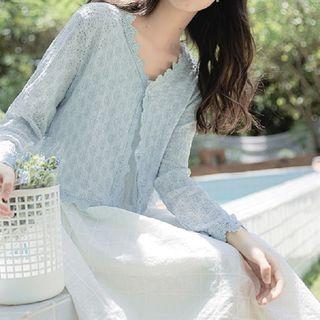 3/4-sleeve V-neck Lace Jacket