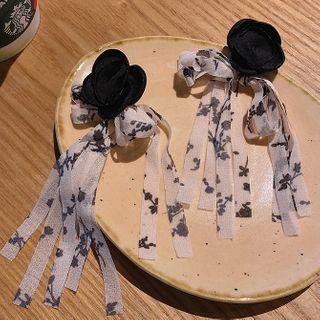 Floral Print Bow Fabric Dangle Earring