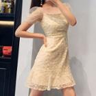Chiffon-sleeve Embroidered Mini A-line Dress