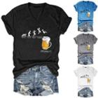 Short-sleeve Beer Print T-shirt