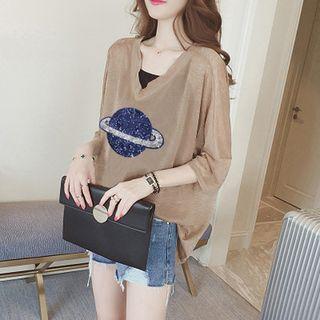 Set: 3/4-sleeve Sequin T-shirt + Camisole Top