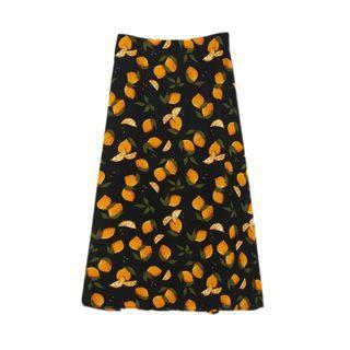 Lemon Print Midi Skirt