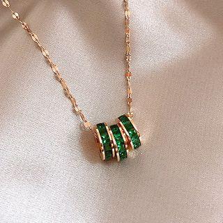 Rhinestone Pendant Necklace Emerald - One Size