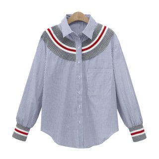 Color Block Panel Striped Long-sleeve Shirt