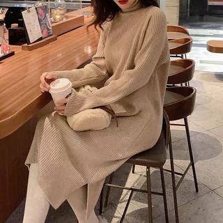 Turtleneck Midi Ribbed Sweater Dress
