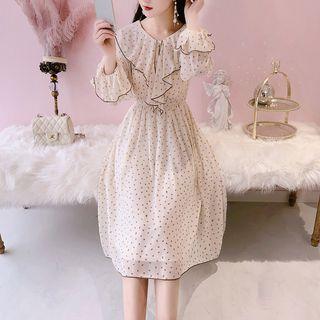 Ruffle Long-sleeve Midi Chiffon Dress Off-white - One Size