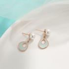 925 Sterling Silver Faux Pearl Hollow Drop Drop Earring White & Gold & Green - One Size