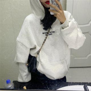 Lettering Hoodie White Melange Gray - One Size
