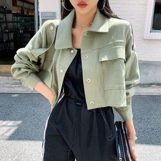 Flap-pocket Linen Cropped Jacket