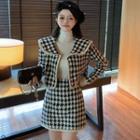 Houndstooth Cropped Button-up Jacket / Mini Pencil Skirt