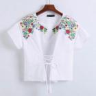 Short-sleeve Embroidery Drawstring Top