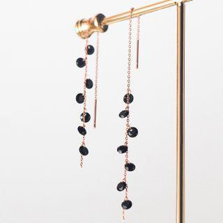 925 Sterling Silver Rhinestone Drop Earring 1 Pair - Rose Gold & Black - One Size