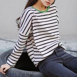 Drop Shoulder Striped T-shirt As Shown In Figure - One Size