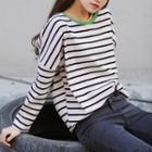 Drop Shoulder Striped T-shirt As Shown In Figure - One Size