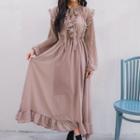 Tie-neck Frill-trim Chiffon Dress