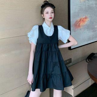 Ruffled Short-sleeve Shirt / Mini Jumper Dress