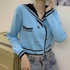 Sailor Collar Double-buttoned Cropped Top Blue - One Size