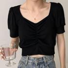 Short-sleeve Crinkled T-shirt Black - One Size