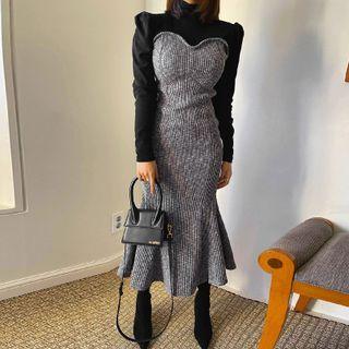 Contrast-panel Long Knit Mermaid Dress