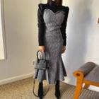 Contrast-panel Long Knit Mermaid Dress