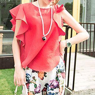 Set: Ruffled Top + Printed Tapered Pants