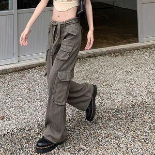 High Waist Wide Leg Cargo Pants With Sash