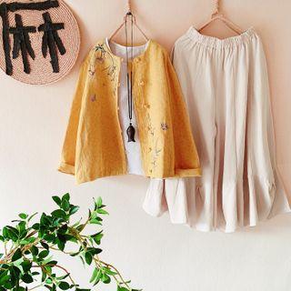 Embroidered Light Jacket / Crop Wide Leg Pants
