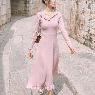 Frill Hem Midi A-line Knit Dress