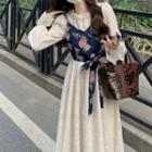Long-sleeve Lace Maxi Dress / Floral Printed Camisole