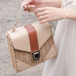 Snap-button Woven Tote Bag