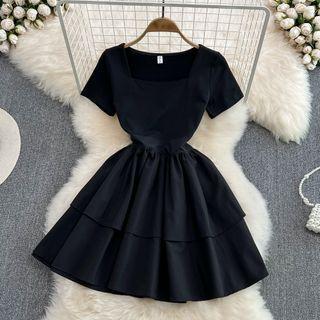 Short Sleeve Bow Back Tiered Dress