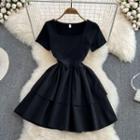 Short Sleeve Bow Back Tiered Dress