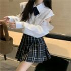 Cold-shoulder Blouse / Plaid Mini A-line Skirt