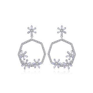 Fashion Simple Geometric Flower Earrings With Cubic Zirconia Silver - One Size