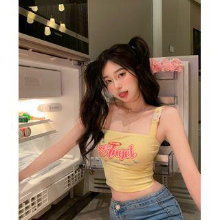 Lettering Snap Buckle Cropped Camisole Top Yellow - One Size