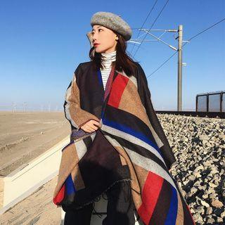 Color Block Shawl Wf183 - Khaki - One Size