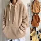 Hooded Plain Faux Furry Sweatshirt
