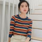 3/4-sleeve Striped Knit Top Stripes - Multicolor - One Size
