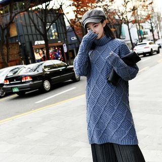 Diamond Pattern Turtleneck Knit Dress