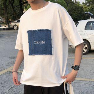 Short-sleeve Denim Applique T-shirt