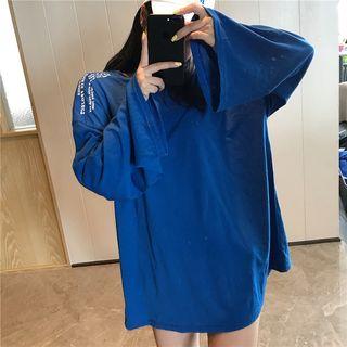 Long-sleeve Oversized Lettering T-shirt Blue - One Size