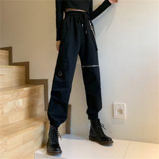 Drawstring Waist Zipped Gather-hem Cargo Pants