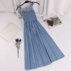 Spaghetti-strap Shirred A-line Midi Dress