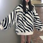 Oversize Zebra Long-sleeve Sweater As Shown In Figure - One Size