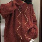 Contrast Stitching Sweater Wine Red - One Size